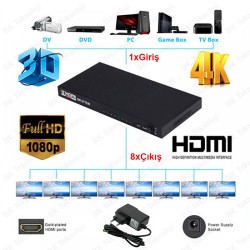 Full HD 1 Giriş 8 Çıkış HDMI Splitter HDMI Çoklayıcı Full HD 1 Giriş 8 Çıkış HDMI Splitter HDMI Çoklayıcı