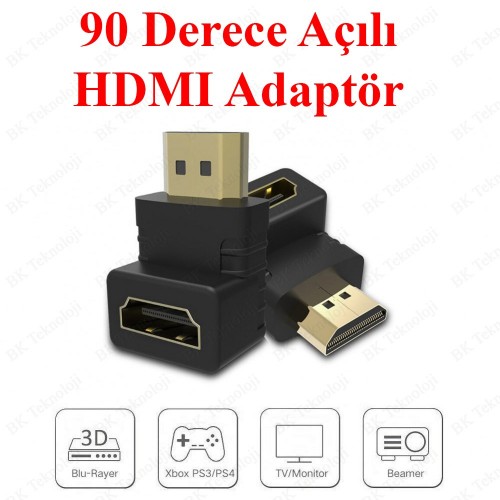 90 Derece HDMI Dirsek Adaptör HDMI Erkek/Dişi L Çevirici