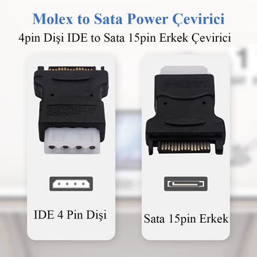 4 Pin Molex PC IDE Dişi to 15 Pin SATA Erkek Güç Adaptörü