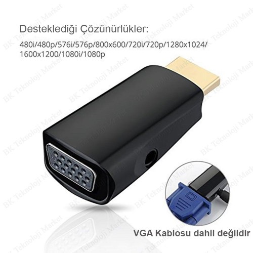 HDMI Erkek to VGA Dişi Audio Girişli HDMI to VGA