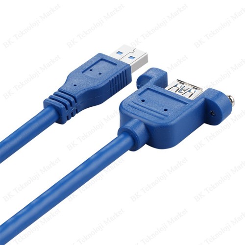 Panel Tipi Vidalı USB 3.0 Dişi / Erkek Uzatma Kablosu-50cm