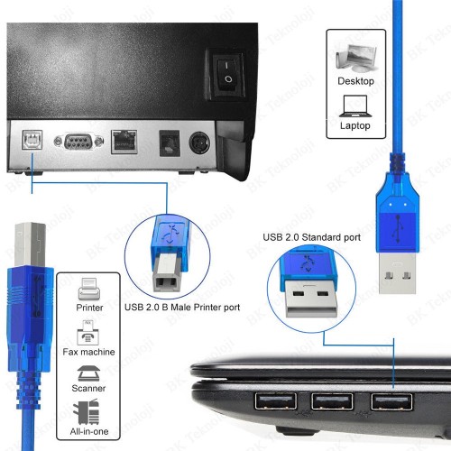 10 Metre USB2.0 Filtreli Yazıcı Tarayıcı Kablosu