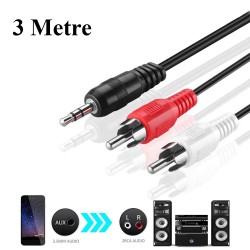 3.5 mm Aux Erkek to 2 RCA Erkek Ses Kablosu - 3 Metre