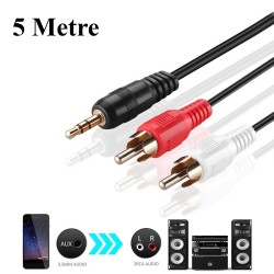 3.5 mm Erkek to 2RCA Erkek Altın Kaplama Ses Kablosu - 5 Metre