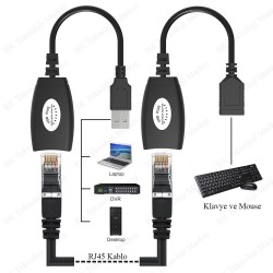 USB Extender - Cat5 / Cat5e / Cat6 Kablosu Üzerinden USB 2.0 - RJ45 LAN Uzatma Adaptörü