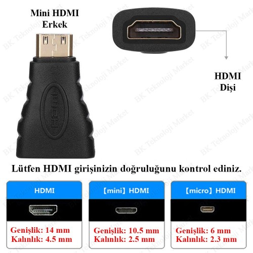 Mini HDMI Erkek - HDMI Dişi Dönüştürücü,Çevirici ve Çoklayıcılar,