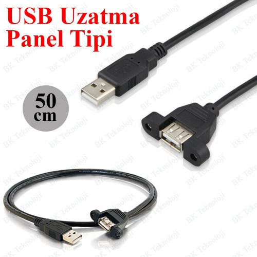 Panel Tipi Vidalı USB 2.0 Uzatma Kablosu-50cm