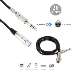 XLR 3-Pin Dişi 6.35mm Stereo Fiş Korumalı Mikrofon Ses Kablosu-20Metre