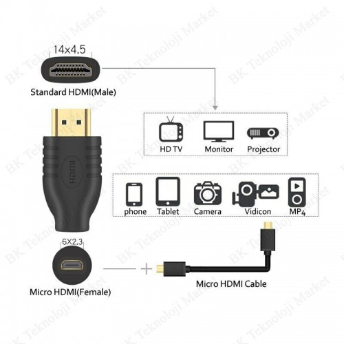 Micro HDMI Dişi to HDMI Erkek Dönüştürücü Çevirici,Çevirici ve Çoklayıcılar,