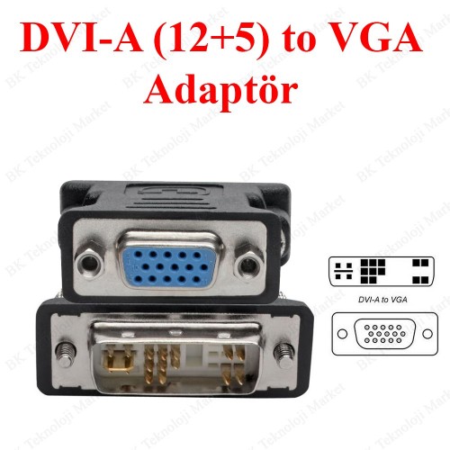 DVI-A Erkek (12+5) to VGA Dişi 15 Pin Adaptör,Çevirici ve Çoklayıcılar,