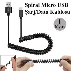 1 Metre Spiral Micro USB 5 Pin Şarj/Data Kablosu