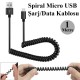 1 Metre Spiral Micro USB 5 Pin Şarj/Data Kablosu