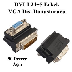 90 Derece Açılı DVI-I 24+5 Erkek to VGA Dişi Dönüştürücü