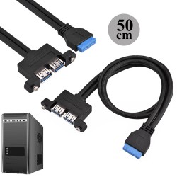 2xUSB 3.0 Dişi - 20 Pin Anakart vidalı Panel Tipi Kablo