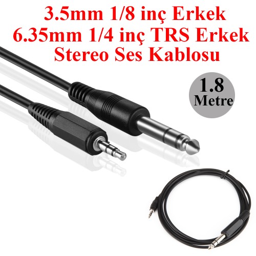 3.5mm 1/8 inç Erkek - 6.35mm 1/4 inç TRS Erkek Stereo Ses Kablosu-1.8M,Ses Kabloları,