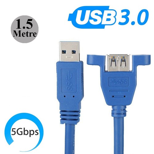 Panel Tipi Vidalı USB 3.0 Dişi / Erkek Uzatma Kablosu-1.5Metre