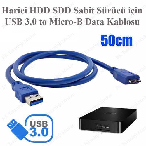 Harici HDD SDD Sabit Sürücü için USB 3.0 - Micro-B Veri Kablosu