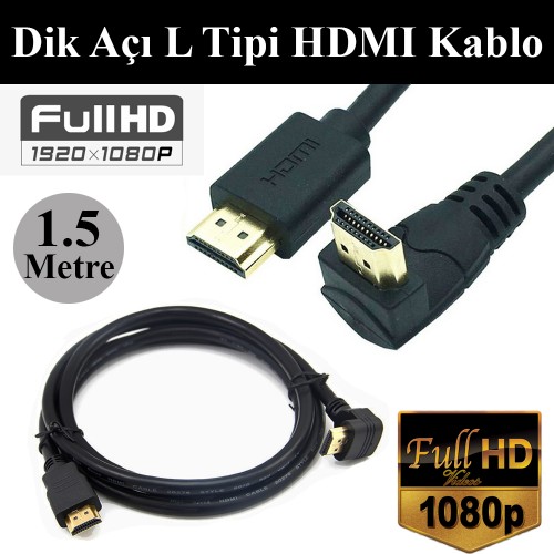 Dik Açı 270 Derece L Tipi Erkek-Erkek HDMI Kablo - 1.5Metre