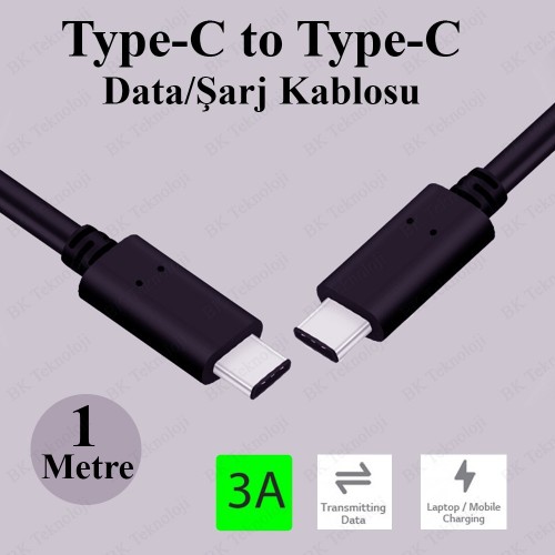 1 Metre Type-C to Type-C 3A Hızlı Data/Şarj Kablosu,Data/Şarj Kabloları,