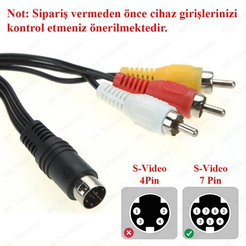 1.5 Metre S-Video 7 Pin to 3 RCA Video Kablosu,Görüntü Kabloları,
