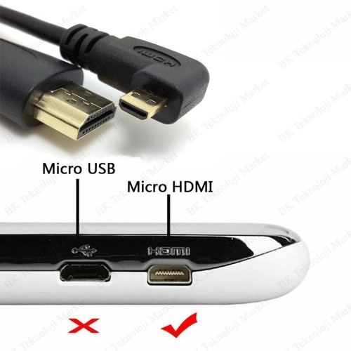 1 Metre 90 Derece Açılı Micro HDMI to HDMI Dönüştürücü Kablo,Görüntü Kabloları,