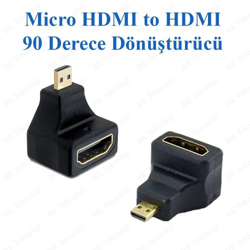 90 Derece Açılı Micro HDMI Erkek to HDMI Dişi Çevirici Adaptör,Çevirici ve Çoklayıcılar,