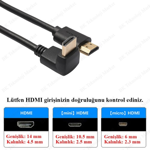 90 Derece Açılı L Tipi Erkek-Erkek HDMI Kablo - 1.5Metre