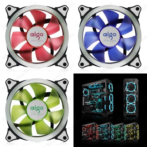 aigo 120*120*25mm Led Işıklı PC Kasa Fanı Beyaz/Kırmızı/Mavi/Yeşil,Soğutucu Fan,