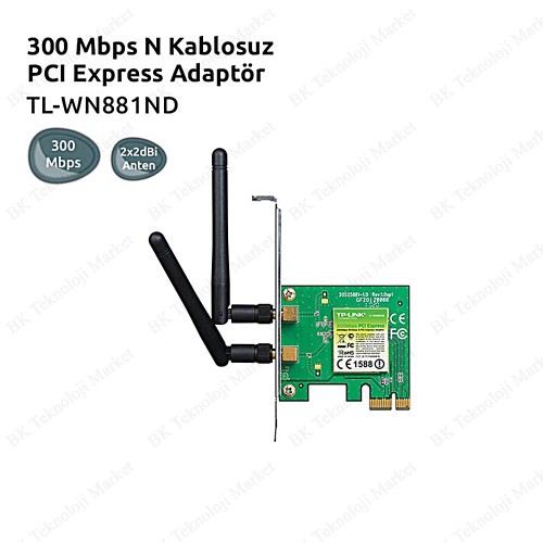 TPLINK N300 Kablosuz PCI Express Adaptörü, 2.4GHz 300Mbps, PCI WiFi Kartı, TP-LINK TL-WN881ND