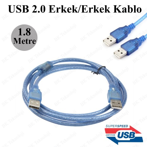 1.8 Metre Yüksek Kalite Filtreli USB 2.0 A Erkek / Erkek Data Kablosu,USB Kablolar,