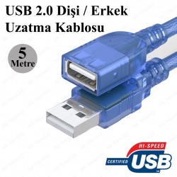 5 Metre USB 2.0 Dişi/Erkek Uzatma Kablosu 5 Metre USB 2.0 Dişi/Erkek Uzatma Kablosu