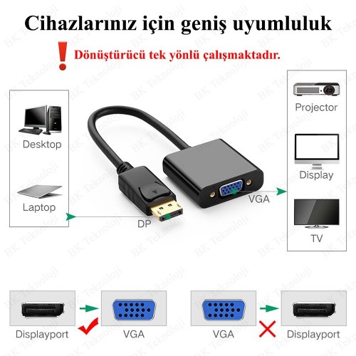Displayport to Vga Çevirici Converter DP to Vga Adaptör,Çevirici ve Çoklayıcılar,