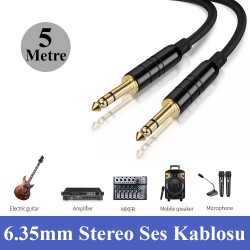 5 Metre Gold Plated 6.35mm Stereo 1/4 TRS Enstrüman Gitar Kablosu