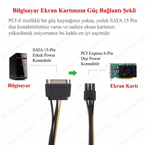 SATA 15-Pin to 6-Pin PCI Express Ekran Kartı Çevirici Güç Kablosu,Kasa İçi Kablolar,