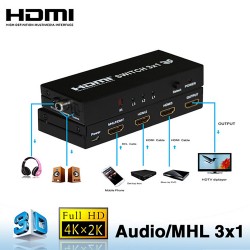 MHL & HDMI 3x1 Kumandalı Otomatik Güç Anahtarı HD 4Kx2K