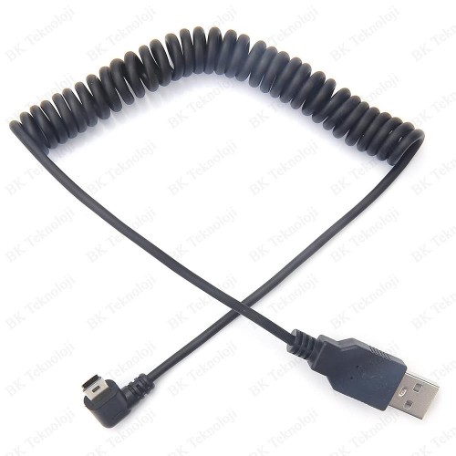 90 Derece Açılı Spiral Mini USB Şarj/Data Kablosu 1.5 Metre,USB Kablolar,