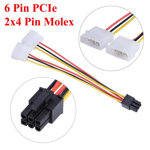 6 Pin PCIe to 2x4 Pin Molex Ekran Kartı Power Kablosu,Kasa İçi Kablolar,