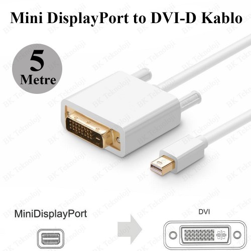5 Metre Mini DP-DVI Kablosu Mini Displayport-DVI-D Video Kablosu