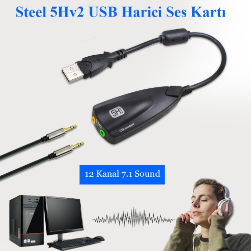 Steel Sound Hv2 USB Harici 7.1 12 Kanal Ses Kartı,Bilgisayar Kartları,