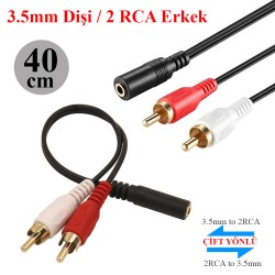3.5mm Dişi 2 RCA Erkek Stereo Ses Kablosu 3.5mm Dişi 2 RCA Erkek Stereo Ses Kablosu