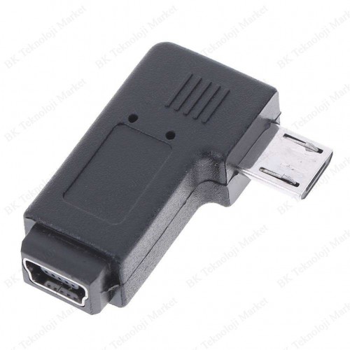 Micro USB Erkek to Mini USB Dişi 90 Derece Açılı Adaptör,Çevirici ve Çoklayıcılar,