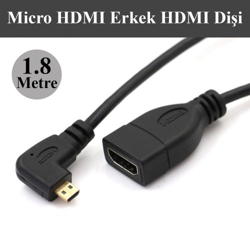 1.8 Metre 90 Derece Açılı Micro HDMI Erkek to HDMI Dişi Kablo,Görüntü Kabloları,