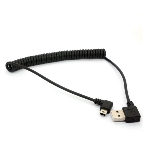 90 Derece Dik Açılı Spiral Mini USB Şarj/Data Kablosu 1.5 Metre