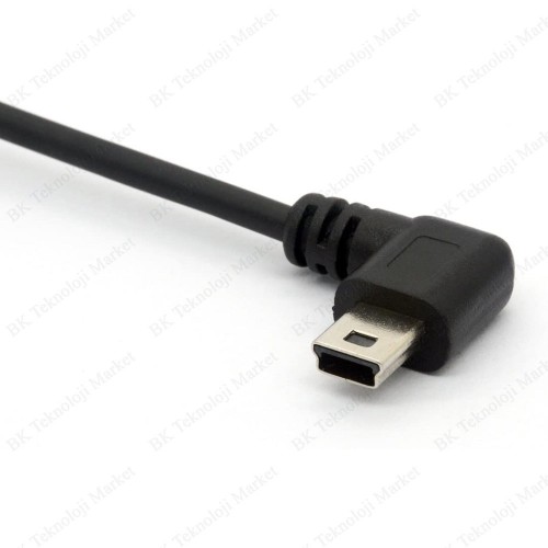 90 Derece Dik Açılı Spiral Mini USB Şarj/Data Kablosu 1.5 Metre