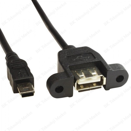 Panel Tipi Vidalı 5 Pin Mini USB Erkek to USB Dişi Kablo,Panel Montaj Kabloları,