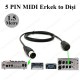 5 PIN DIN MIDI Uzatma Kablosu - Erkek - Dişi,Ses Kabloları,