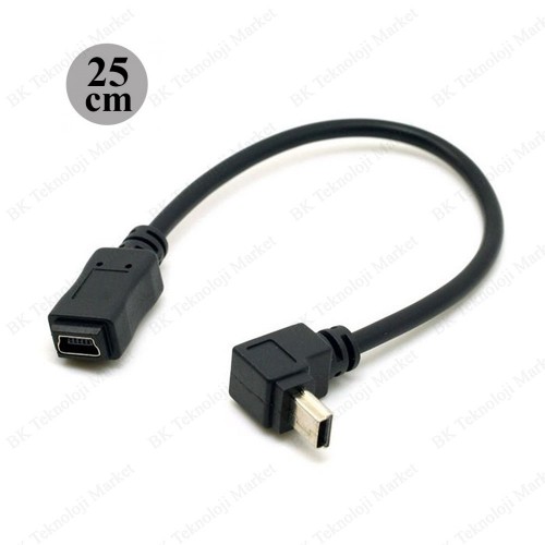 Mini USB 90 Derece Yukarı Açılı Dişi Erkek Uzatma Kablosu