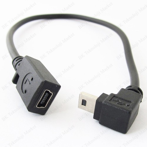 Mini USB 90 Derece Aşağı Açılı Dişi Erkek Uzatma Kablosu