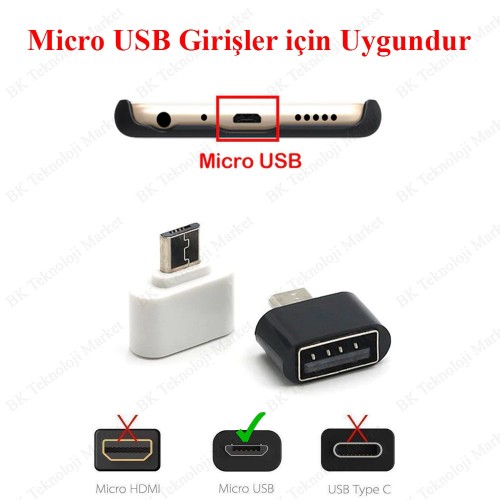 Micro USB to USB OTG Adaptörü Android Telefon ve Tabletler için,Çevirici Adaptör,