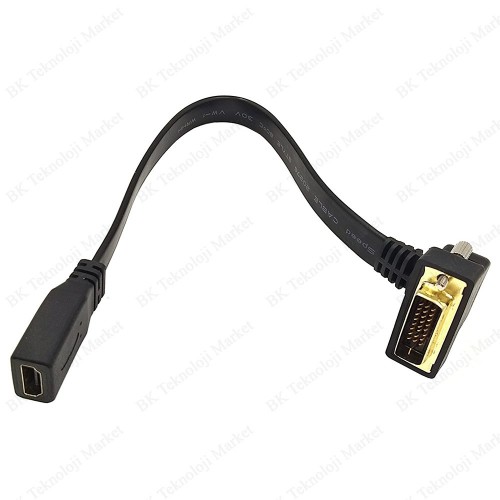 DVI 24+1 90 Derece Açılı Erkek to HDMI Dişi 30 cm Flat Kablo